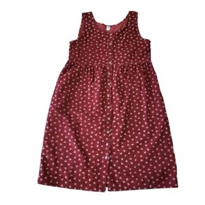 LL Bean Vintage 90s Jumper Dress Corduroy Floral Red Cottagecore Size 18 Petite